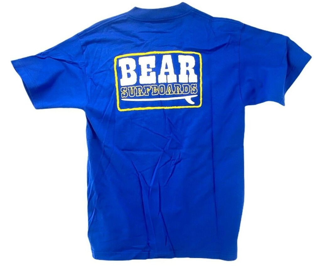 Bear Surfboards Shirt Men Size Medium Blue Logo USA Made Y2K 1990's Surf Graphic